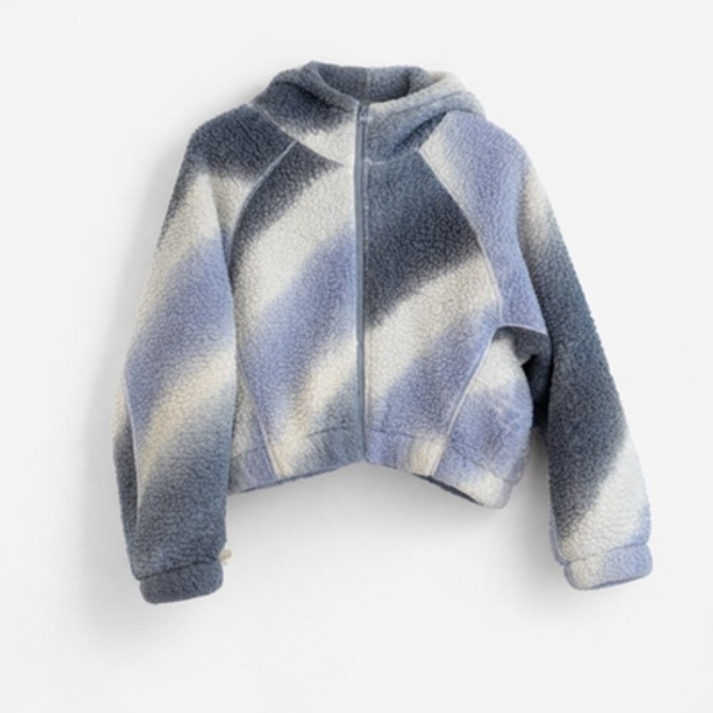 Wild Fable Sherpa Fleece Hooded Jacket Blue White Tie Dye Full Zip Cropped XS/S
